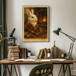 Cozy Rabbit By The Fireplace Poster