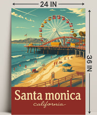 Santa Monica Pier Retro Travel Poster