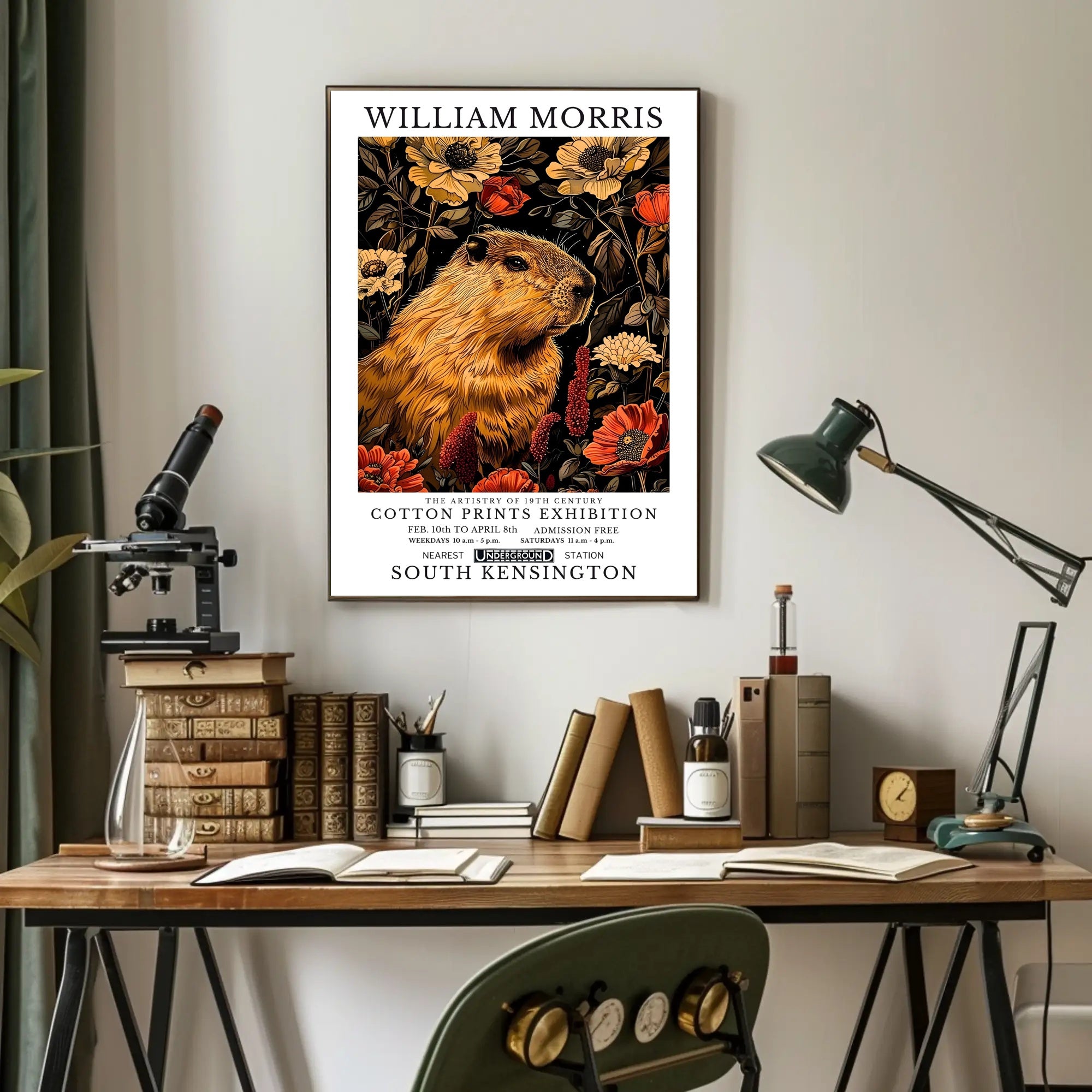 William Morris Exhibition with Capybara Artistic Poster