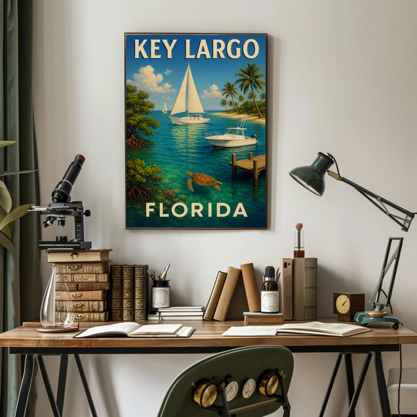 Key Largo Florida Tropical Boats Beach Poster