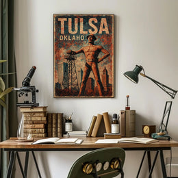 Golden Driller Tulsa Vintage Americana Poster