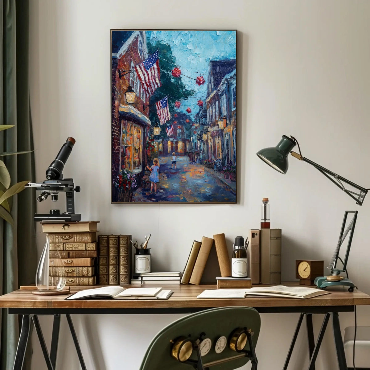 small town American street during 4th of July Poster