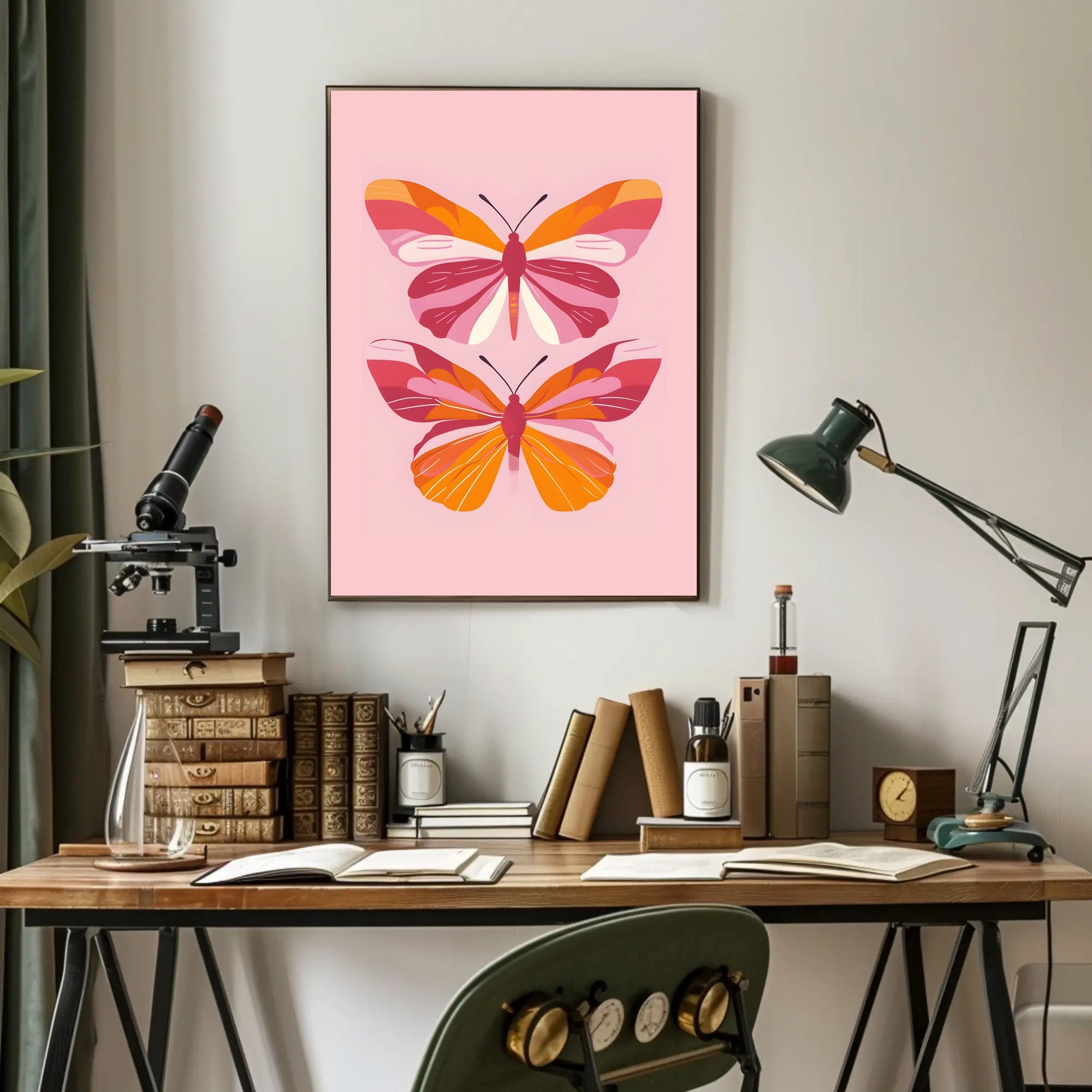Stylized Butterflies on Pink: Abstract or Artistic Poster PosterGoat