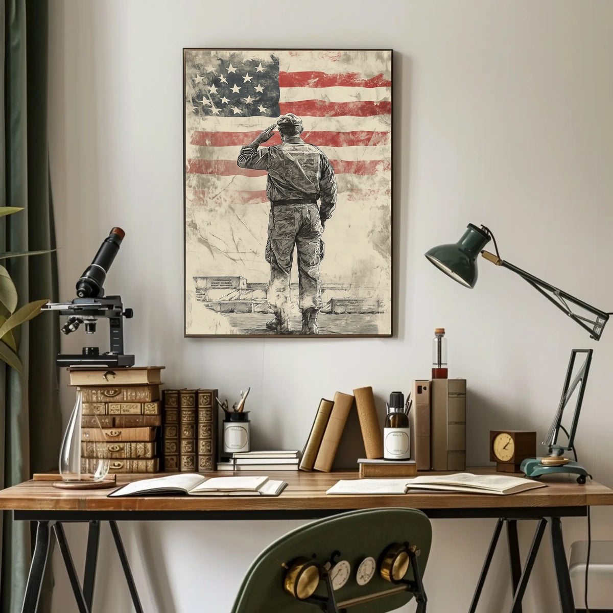 Honoring American Veteran Saluting Flag Scene Poster