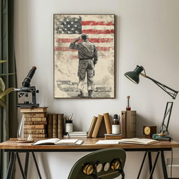 Honoring American Veteran Saluting Flag Scene Poster