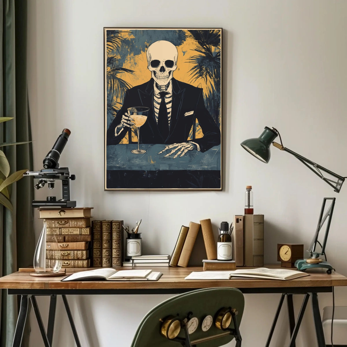 Skeleton in a Suit Elegant Macabre Tropical Poster