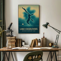 Lake Charlevoix: Sapphire-Gem Abstract Map Travel Poster