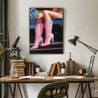 Pink Boots And Classic Car Poster Vintage Wall Art