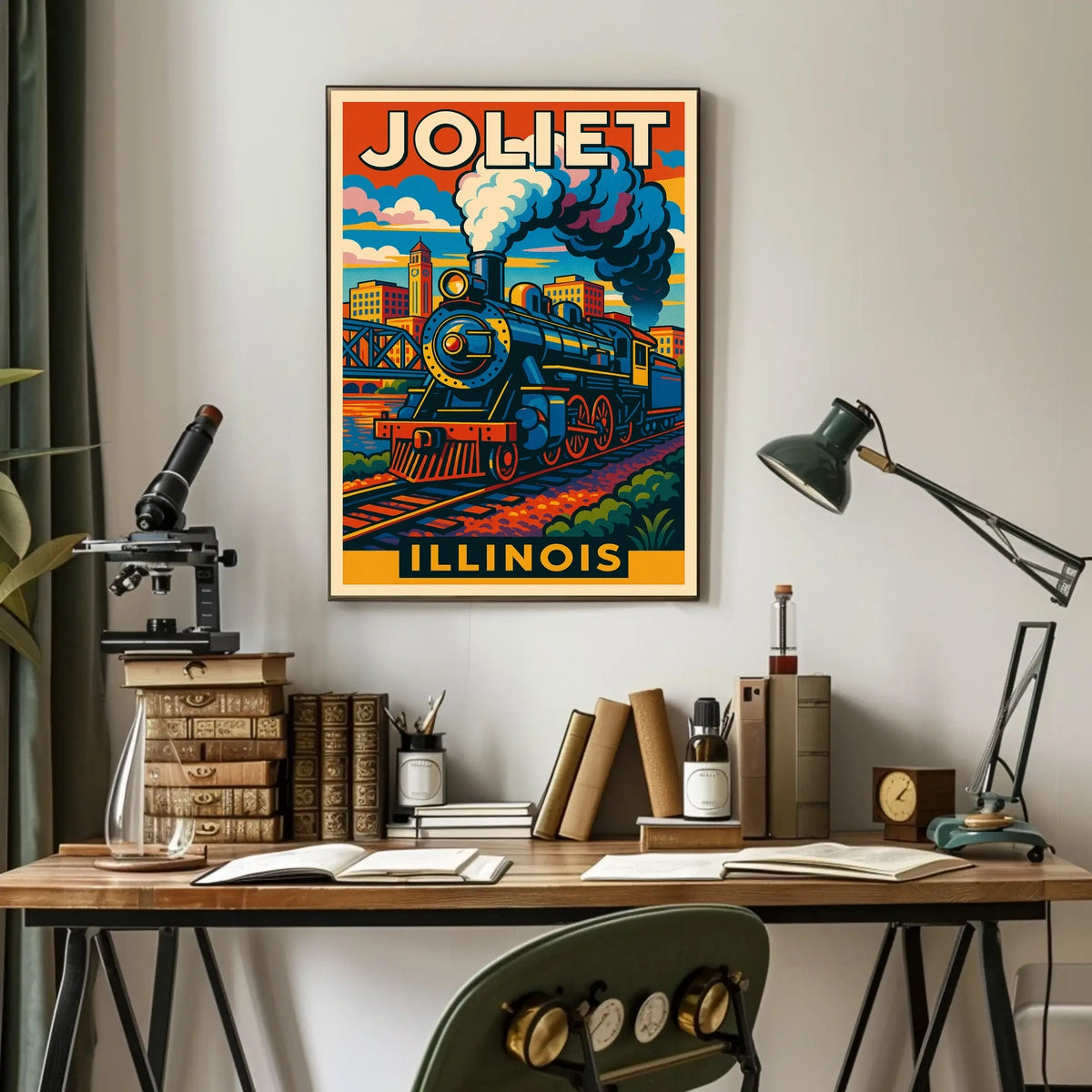 Joliet, Illinois Vintage Train Poster