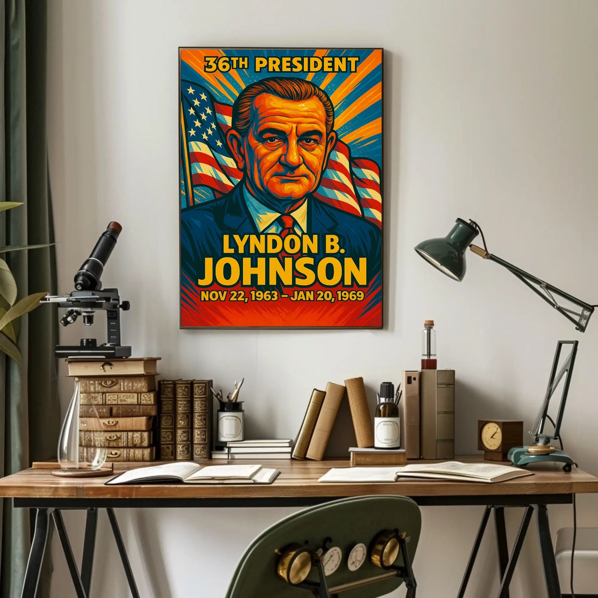 Lyndon B. Johnson 36th President of the United States Colorful Comic Book Style Poster