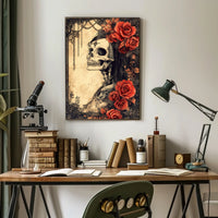 Gothic Skull and Roses: Abstract, Artistic, or Pop Culture Poster