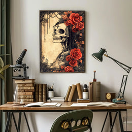 Gothic Skull and Roses: Abstract, Artistic, or Pop Culture Poster