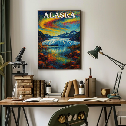 Alaska Glacier Sunset Mountain View Travel Poster