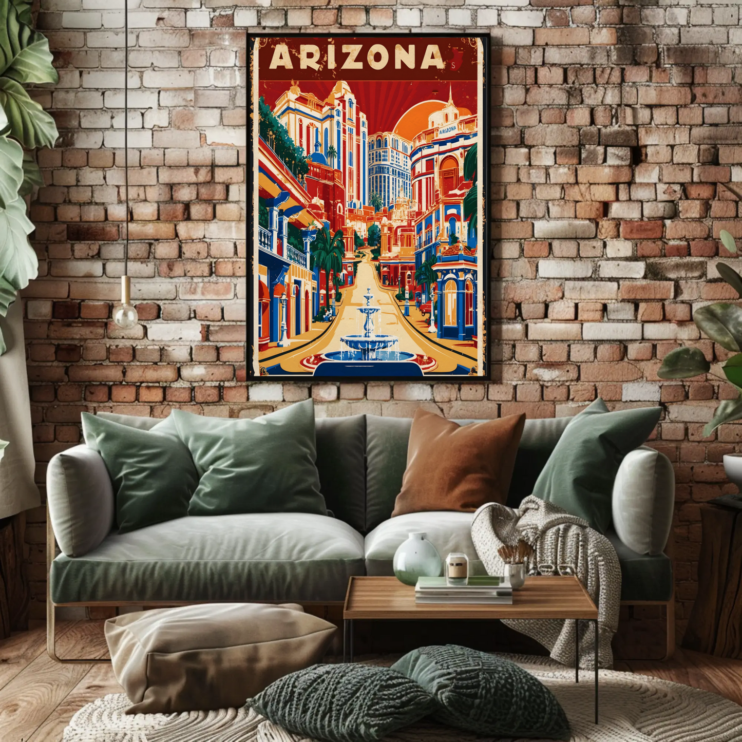 Arizona Bold Hillside Downtown Retro Travel Poster USA
