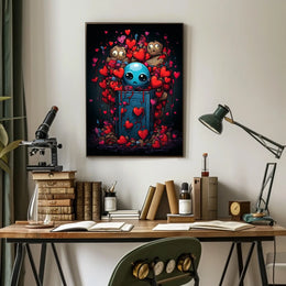 Whimsical Heart Explosion: Surreal Cartoon Art Poster