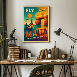 Explore Vibrant Malta with Retro Geometric Travel Poster PosterGoat