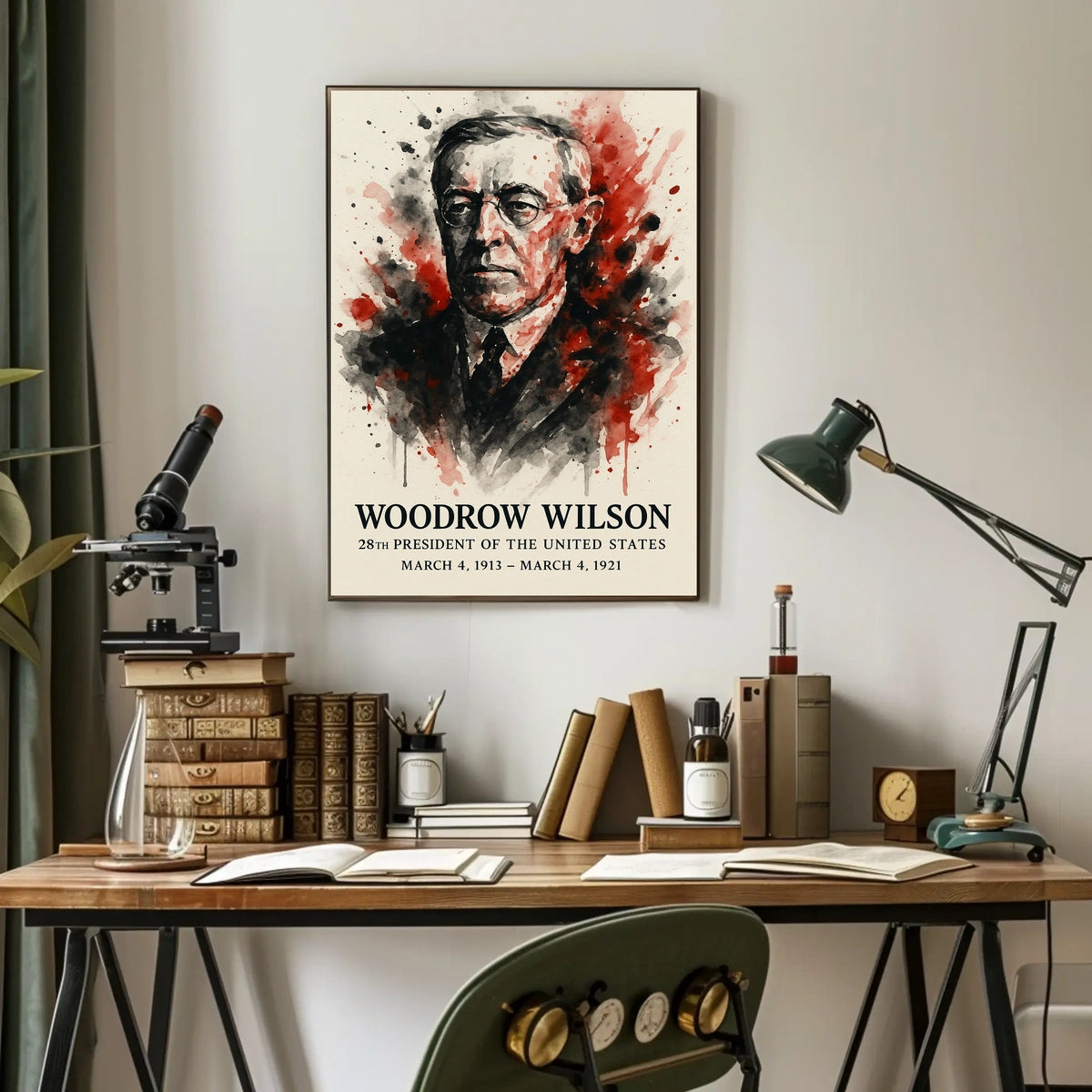 Woodrow Wilson Watercolor Illustration Historical or Presidential Poster