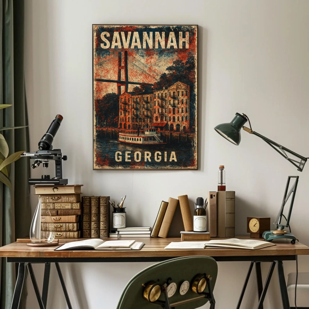 Savannah Riverboat Vintage Travel Heritage Art Deco Poster