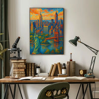 New York City Sunset Poster Modern Cityscape Urban Wall Art
