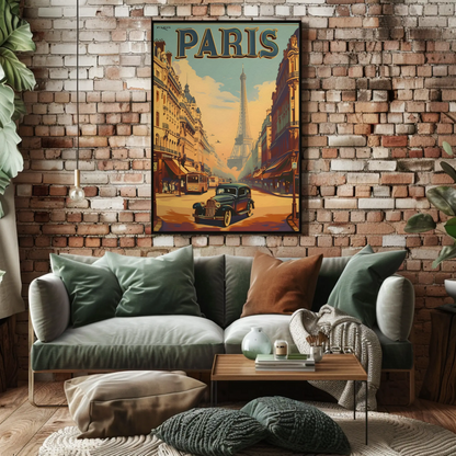 Classic Parisian Avenue Eiffel Backdrop Vintage Travel Poster