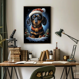 Festive Dachshund Illustration with Santa Hat Dog Breed Poster