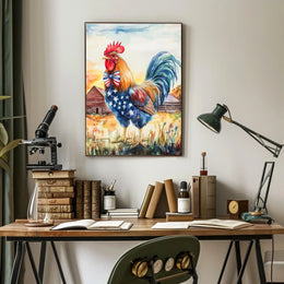 rooster crowing proudly at sunrise Poster