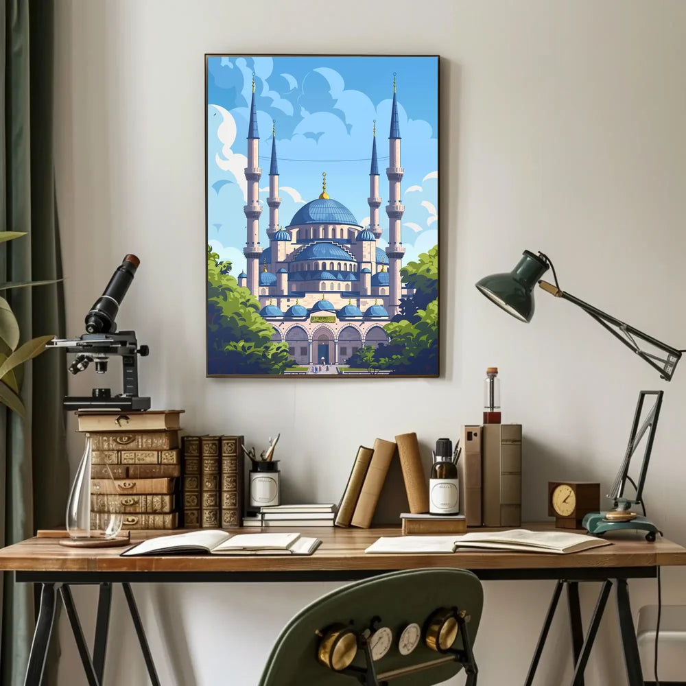 Grand Mosque Vector Art: Vibrant Islamic Heritage Poster