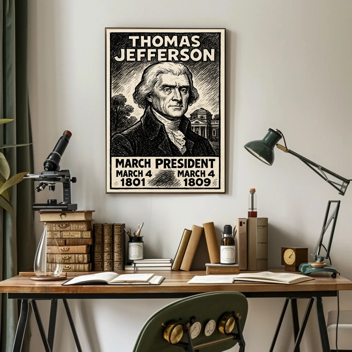 Thomas Jefferson 3rd President of the United States B & W Comic Sketch Poster