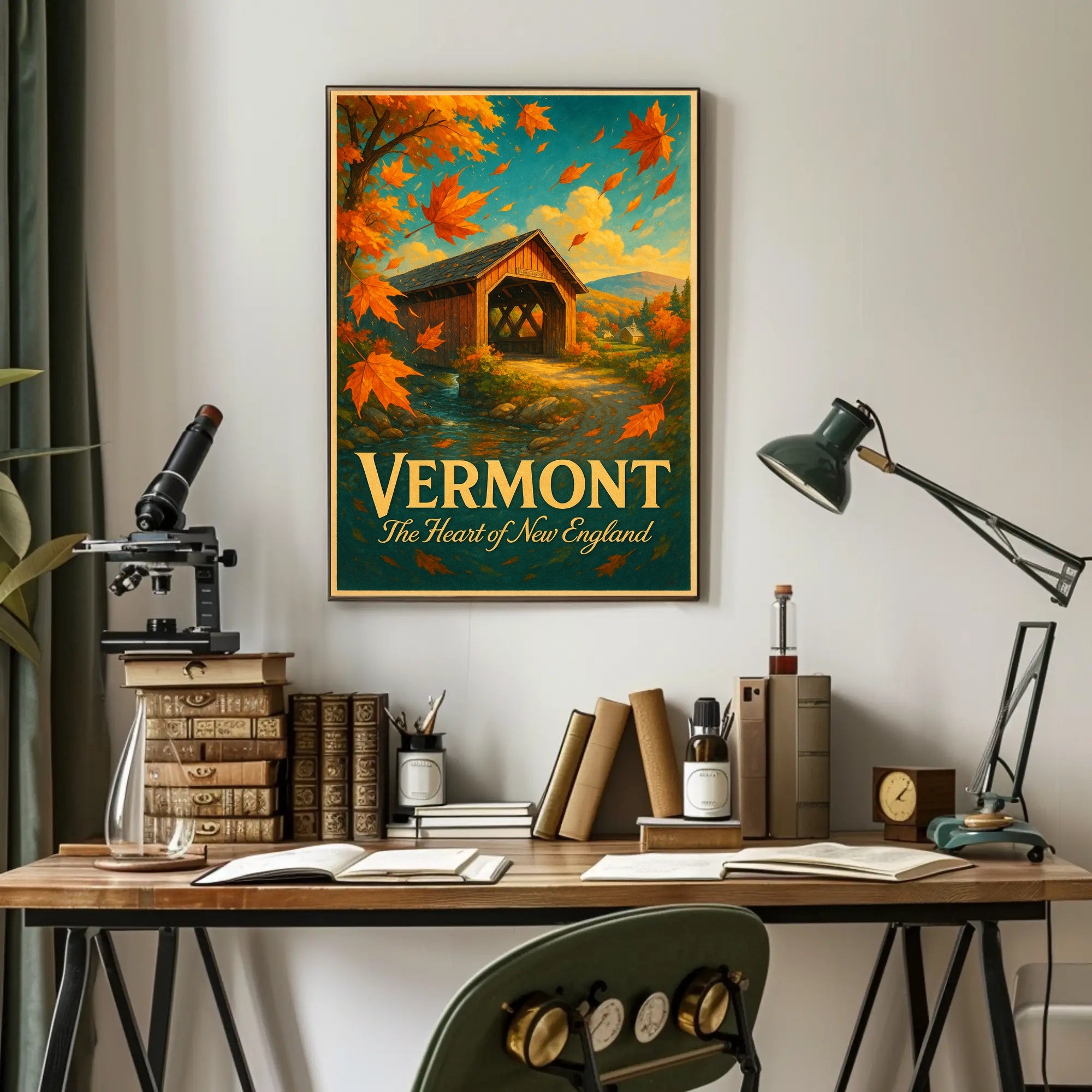 Vermont Autumn Travel Poster Vintage Wall Art