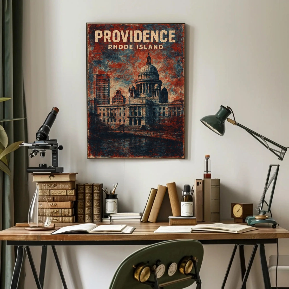 Providence Rhode Island Cityscape Travel Art New England Riverfront Vision Realism Poster