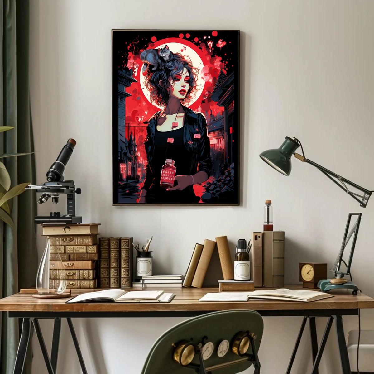 Urban Fantasy Noir Poster: Woman and Cat