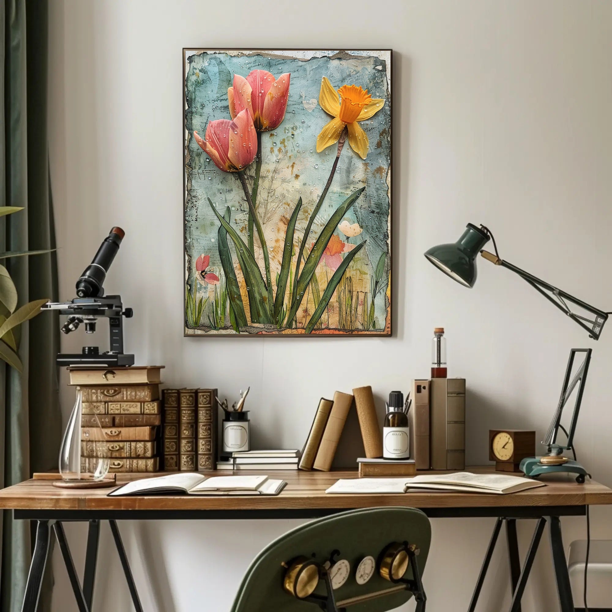 Blooming Springtime Tulips and Daffodils Abstract Artistic Poster PosterGoat