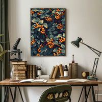Vivid Artistic Botanical Poster with Orange Berries Illustration