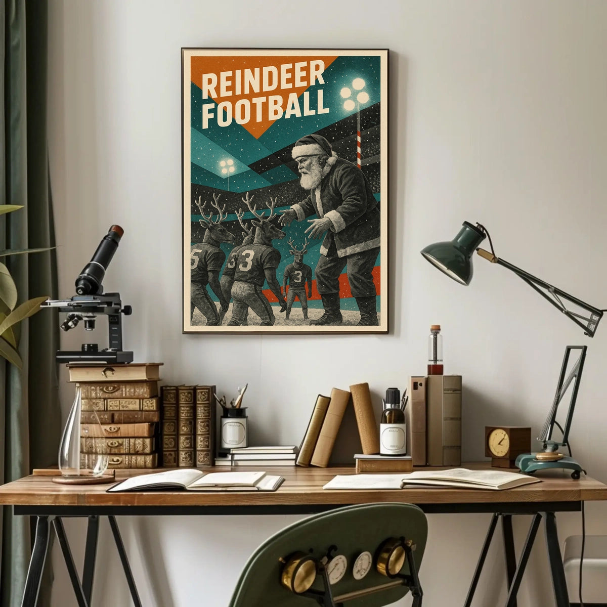Festive Football Santa Vintage Art Poster