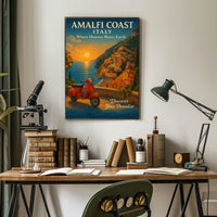 Amalfi Coast Sunset Vintage Travel Poster Art