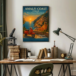 Amalfi Coast Sunset Vintage Travel Poster Art
