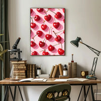 Playful Heart-Shaped Cherries Artistic Poster PosterGoat