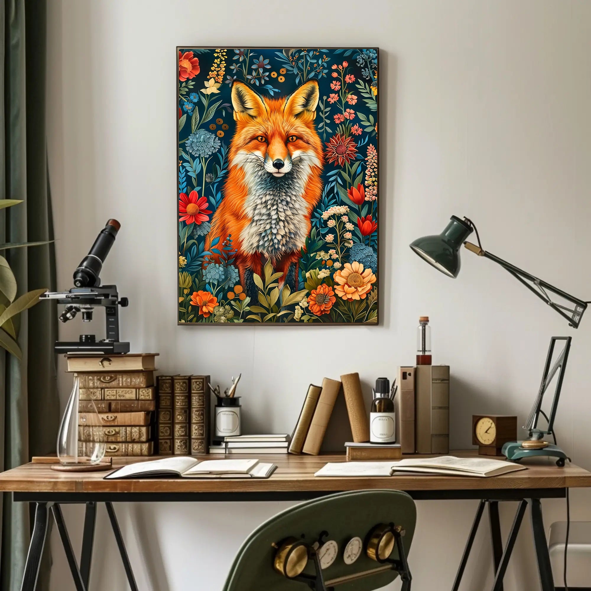 Majestic Fox Amongst Flowers: Enchanting Animal Poster