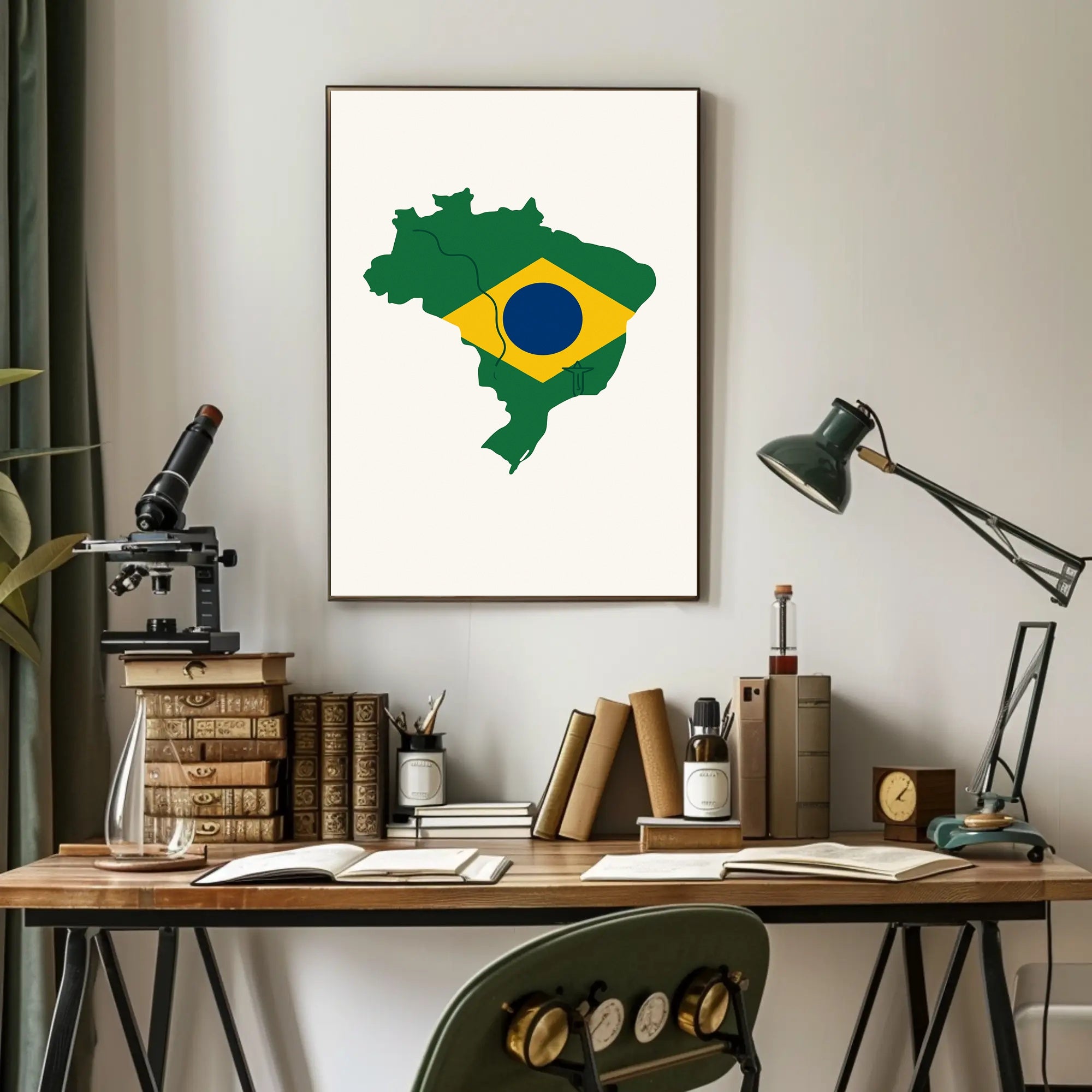 Artistic Brazil Map in National Colors Country Flag Poster