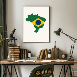 Artistic Brazil Map in National Colors Country Flag Poster