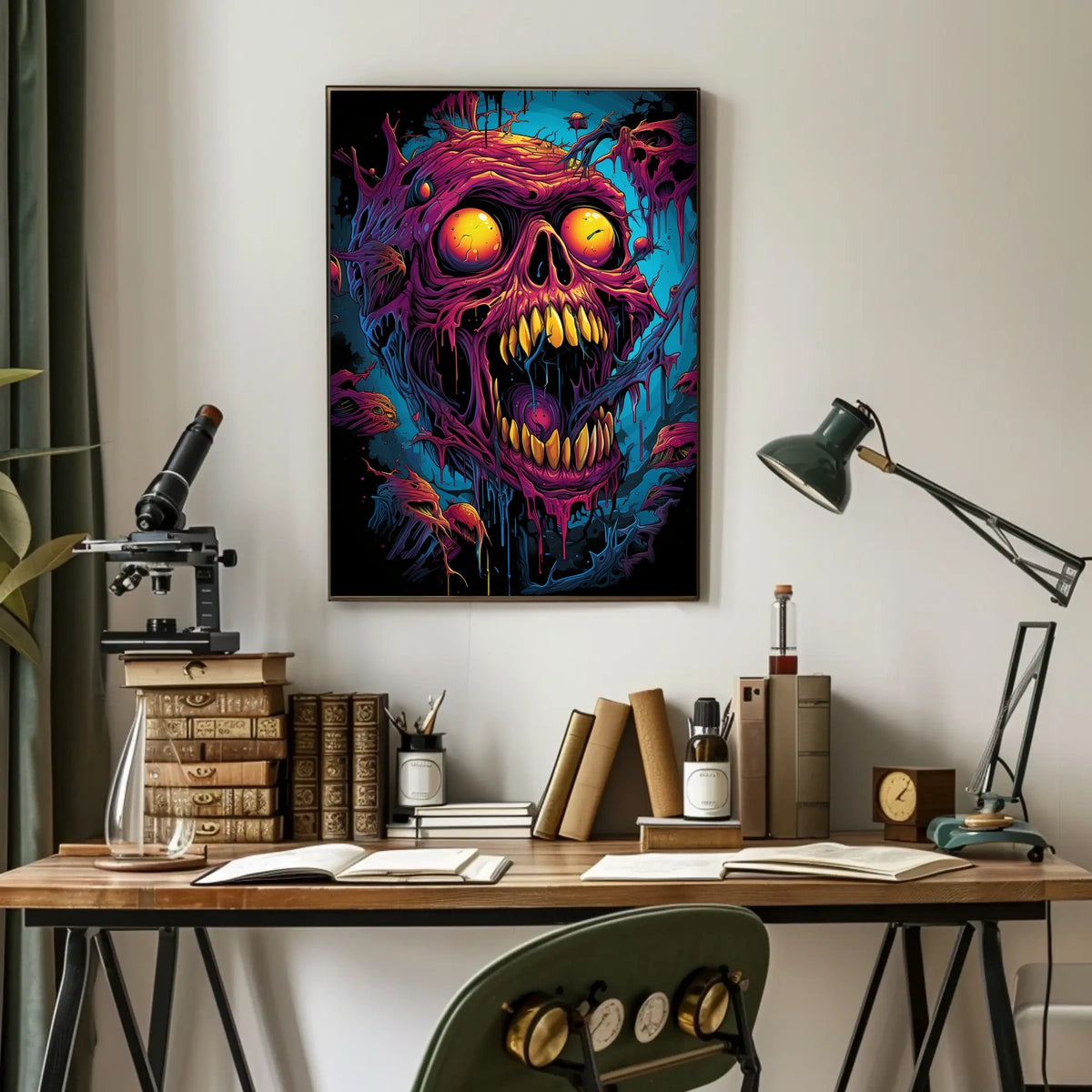 Fiery Skull Surreal Art Poster: Horror Fantasy Decor