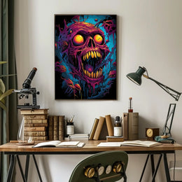 Fiery Skull Surreal Art Poster: Horror Fantasy Decor