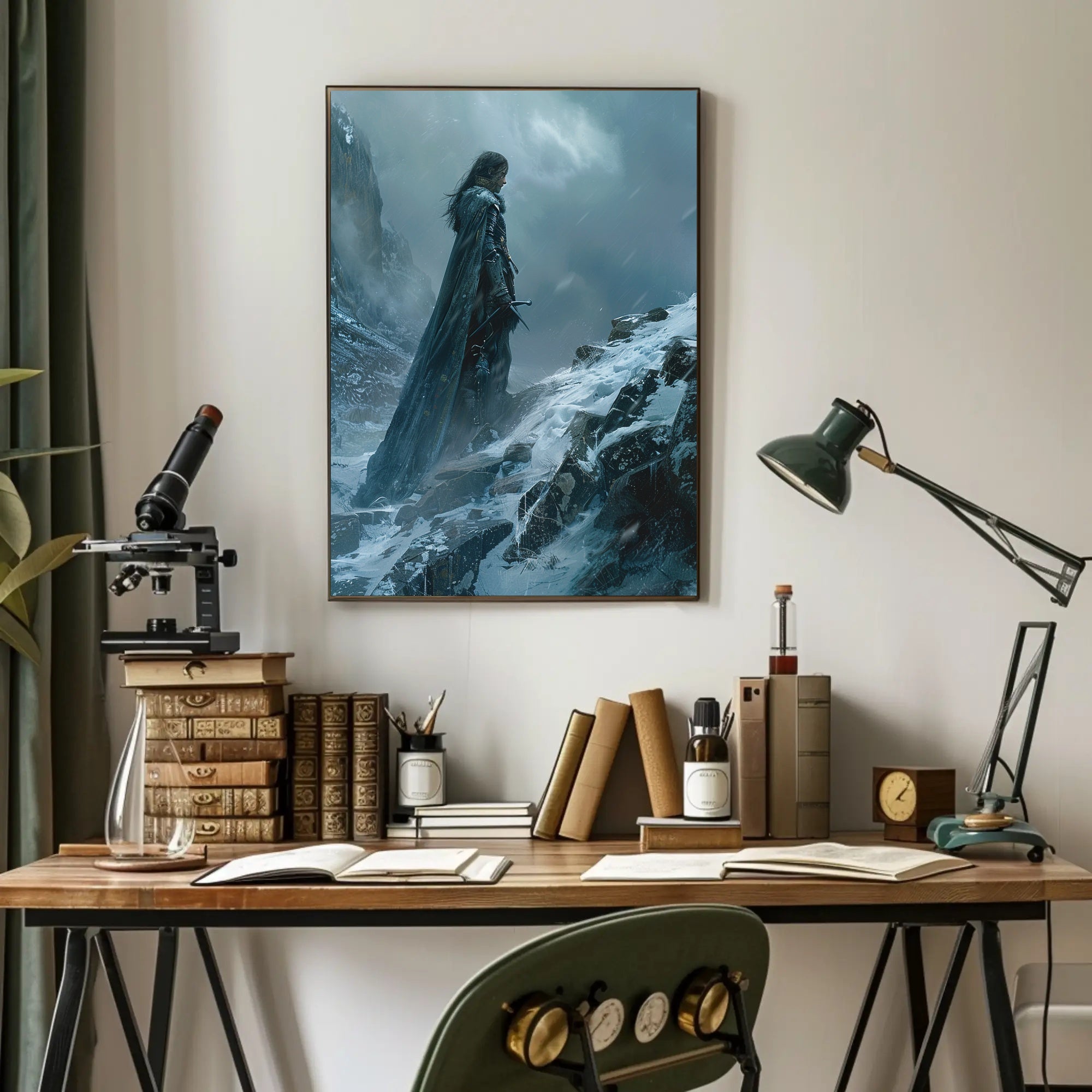 Solitary Warrior in Snow: Epic Fantasy or Mythology Poster PosterGoat