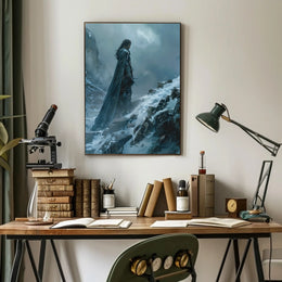 Solitary Warrior in Snow: Epic Fantasy or Mythology Poster PosterGoat