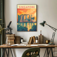 Stylized Marina Bay Singapore Artistic Travel Poster