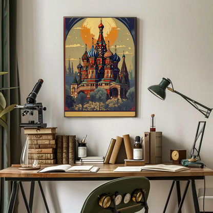 Saint Basil's Cathedral Moscow Sunset Dome Travel Poster
