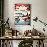 Serene Japanese Landscape with Iconic Torii Gate Poster