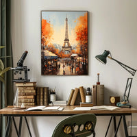 Eiffel Tower Street Scene Autumn Travel Poster