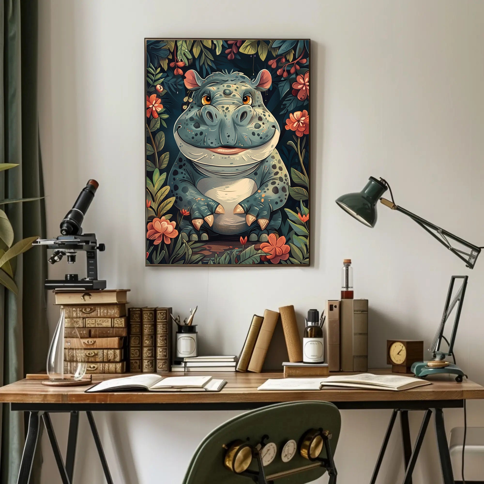 Whimsical Hippo in the Jungle Poster PosterGoat