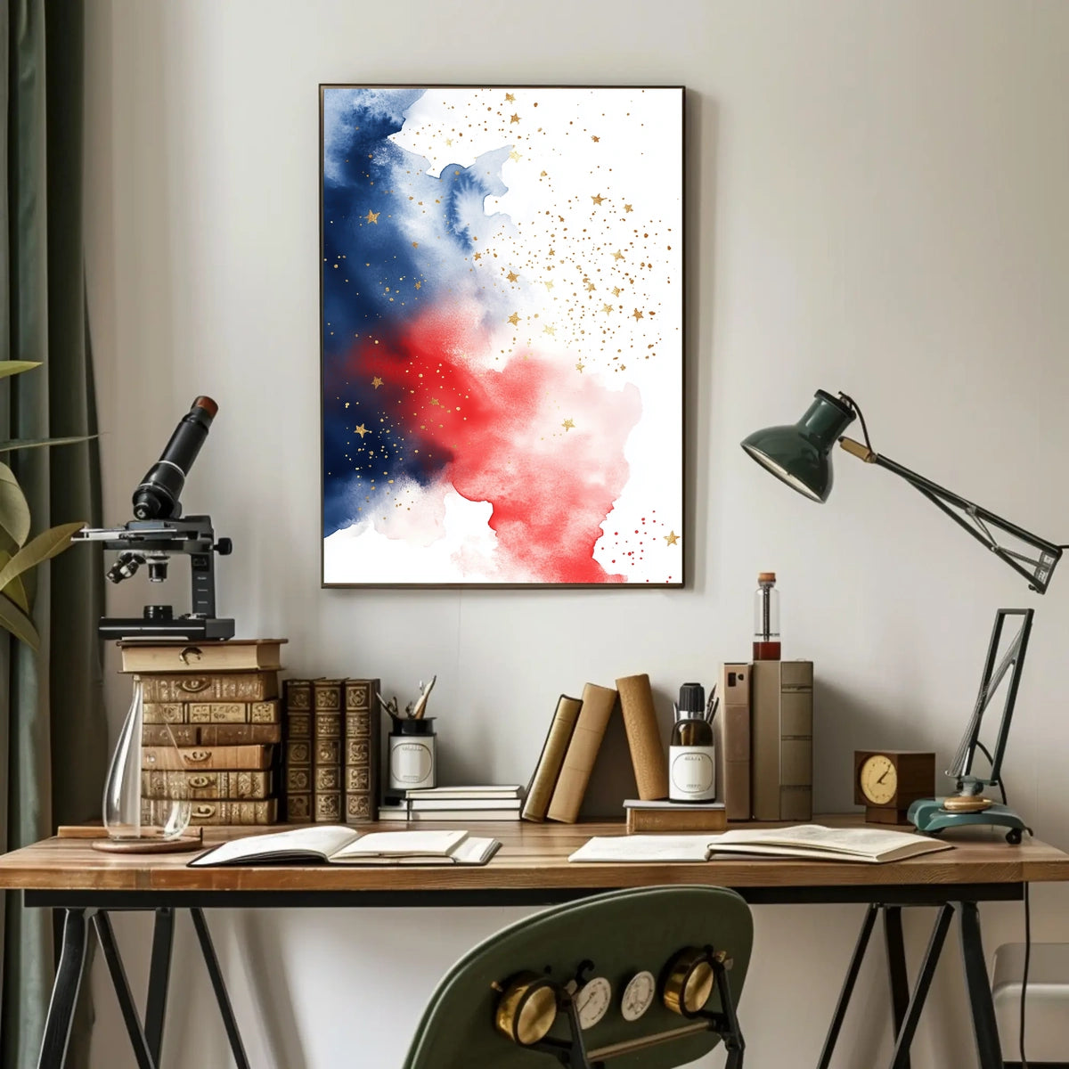 splash design in red white and blue tones Poster